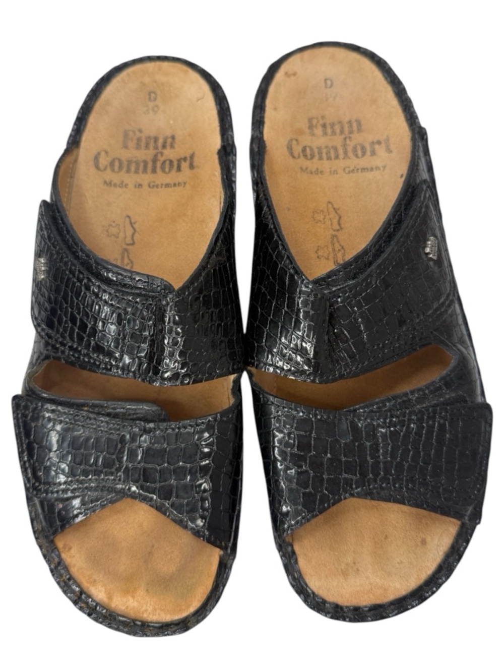 Finn Comfort Black Jamaica Crocodile Slide Sandals Orthotic sz 39 US 9